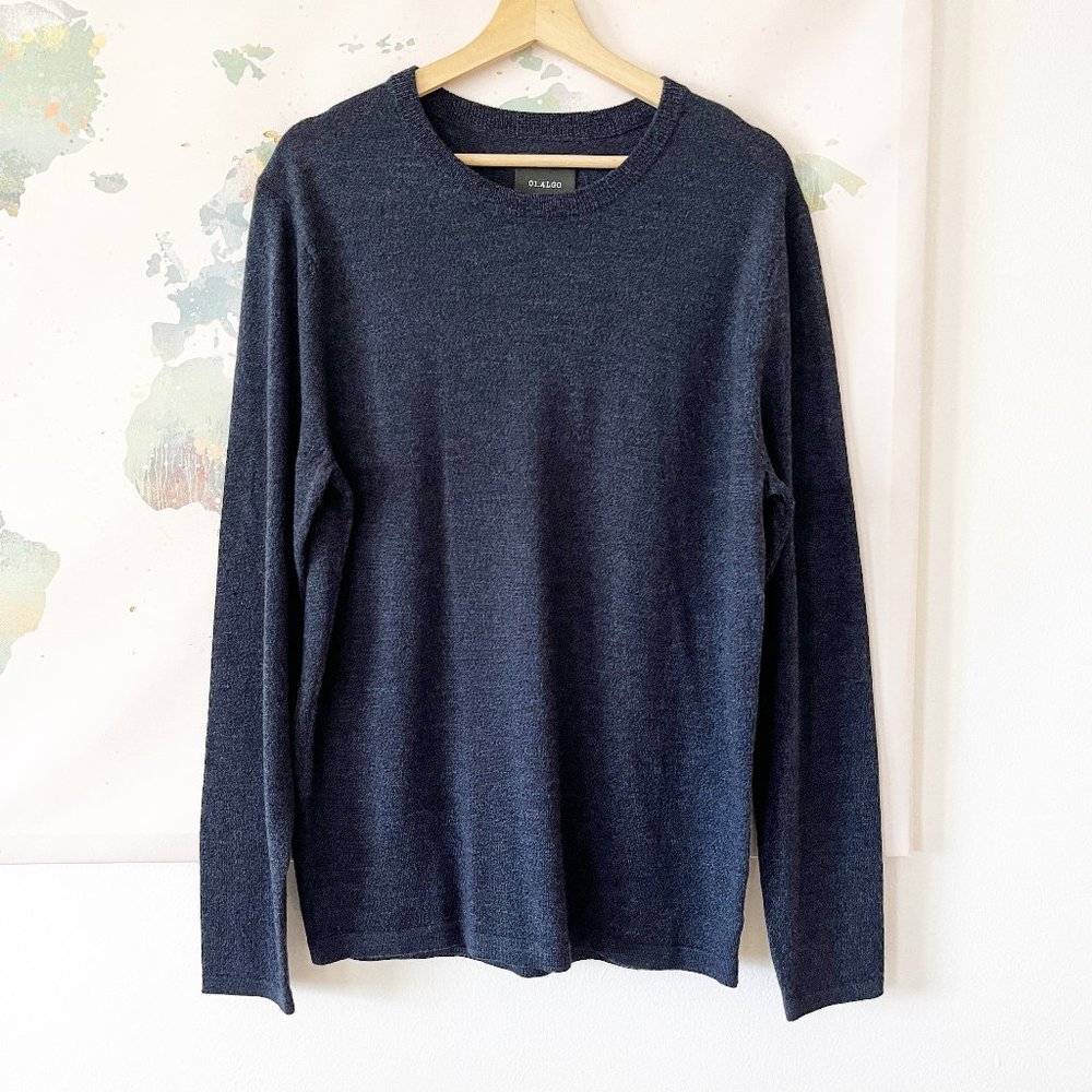 01. ALGO Sweater Mens 100% Merino Wool Size‎ Medium Heathered Blue Pullover